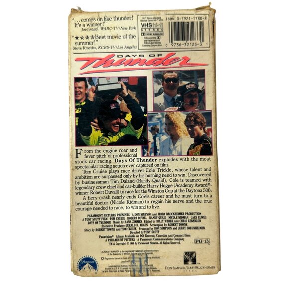 Days Of Thunder VHS Paramount 1990 Tom Cruise Nicole Kidman Drama PG-13 Movie - Picture 2 of 8